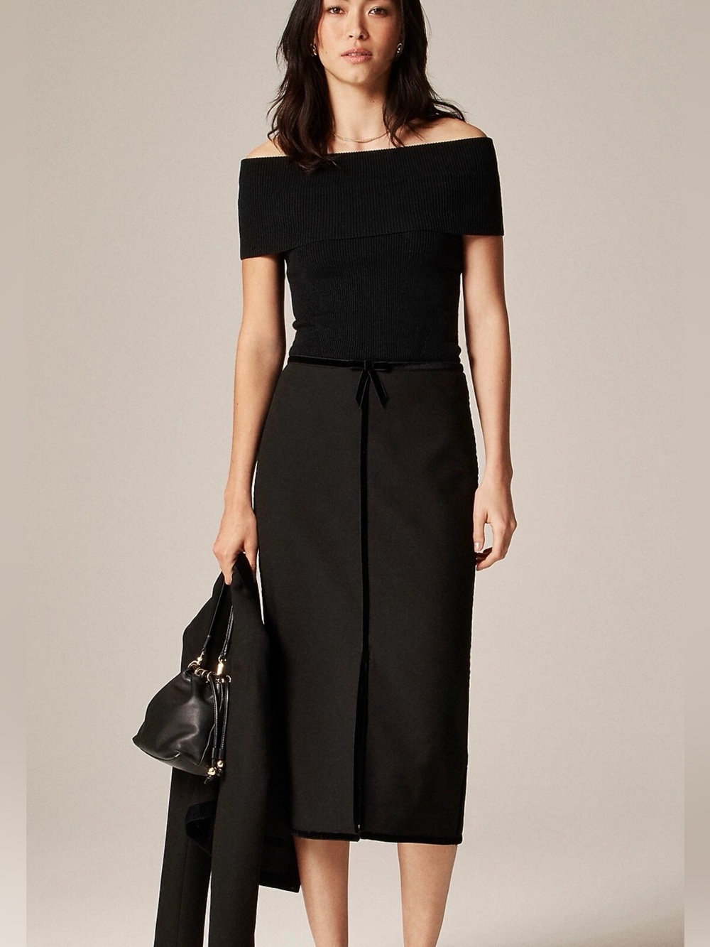 J CREW 00 Pencil midi skirt with velvet trim in four-season stretch CP211 $248